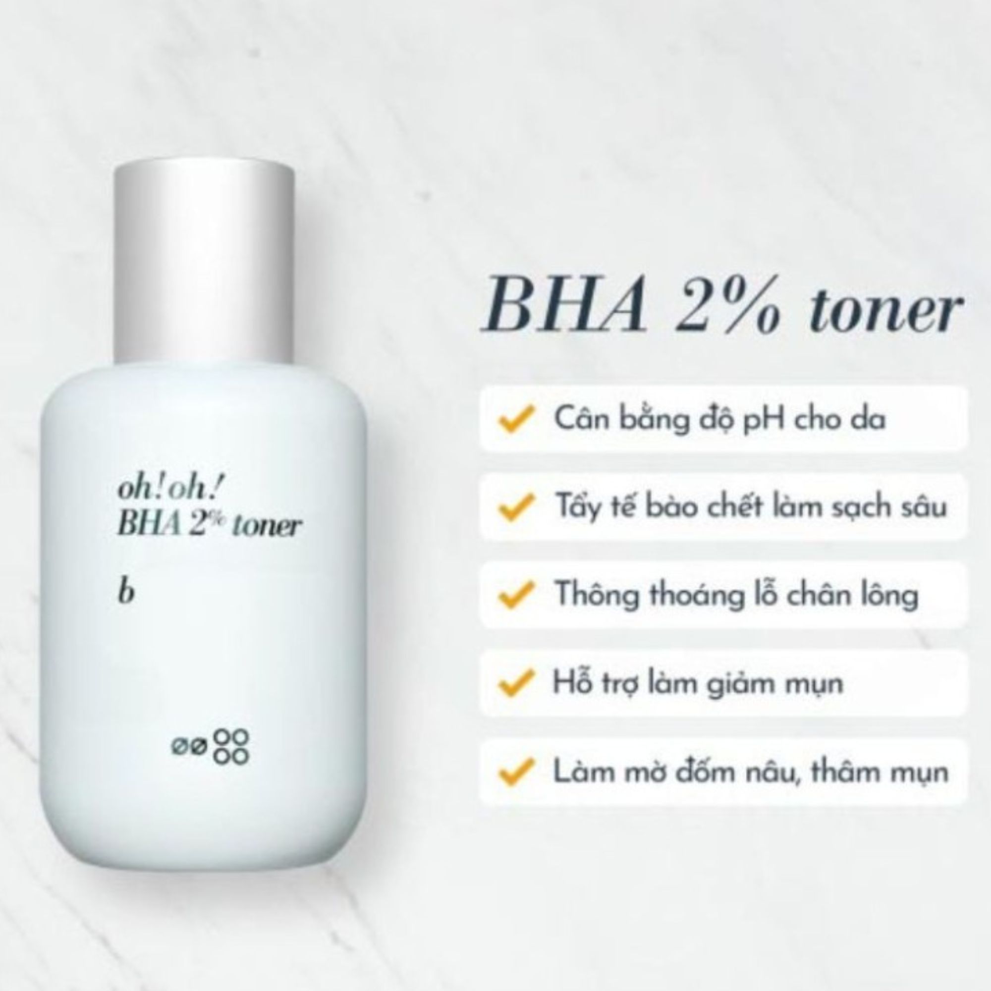 Nước cân bằng tẩy tế bào chết, làm sạch sâu da oh!oh! BHA 2% toner : b - 75ml