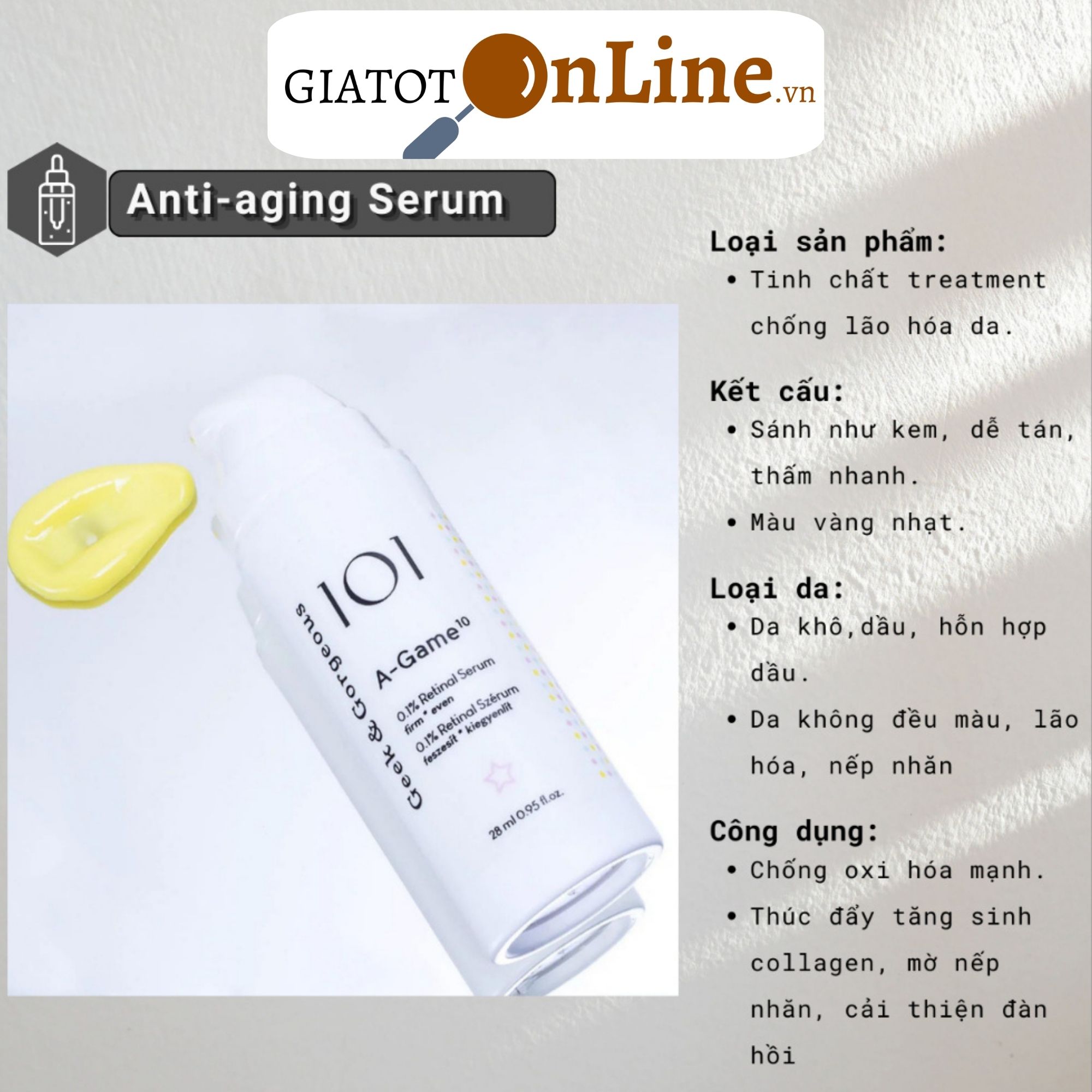 Tinh chất chống lão hoá, hỗ trợ tái tạo da Geek&Gorgeous A-Game 0.1% - 30ml