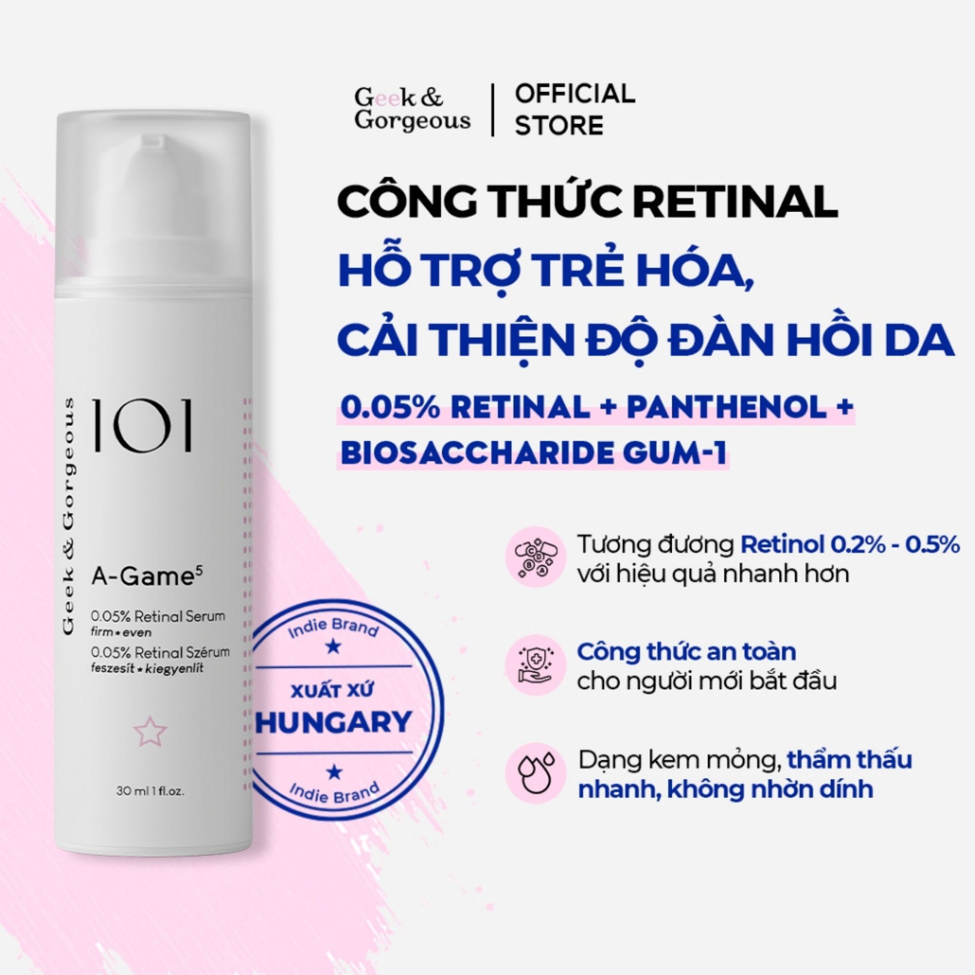 Tinh chất hỗ trợ trẻ hóa, cải thiện độ đàn hồi da Geek&Gorgeous A-Game - 30ml