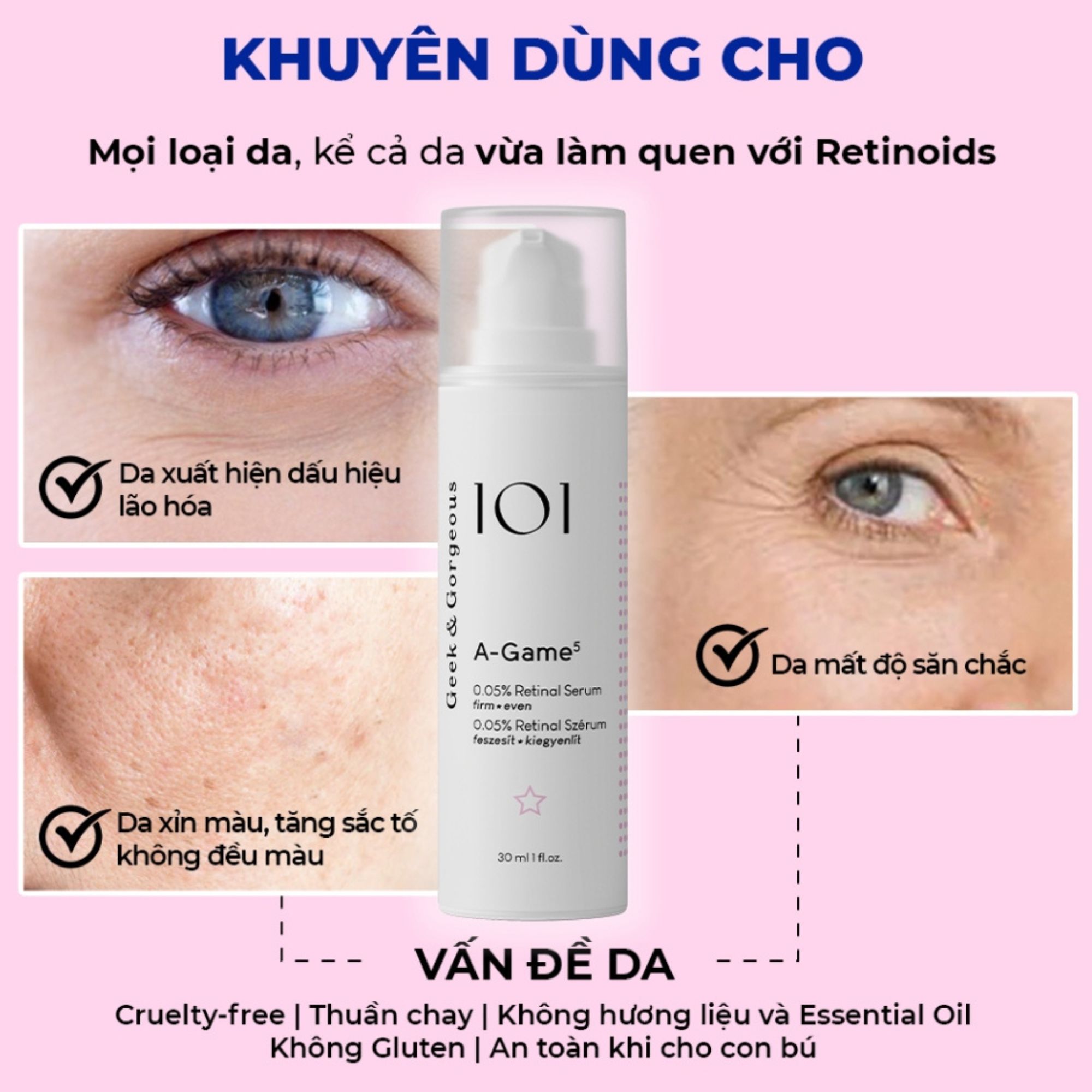 Tinh chất hỗ trợ trẻ hóa, cải thiện độ đàn hồi da Geek&Gorgeous A-Game - 30ml
