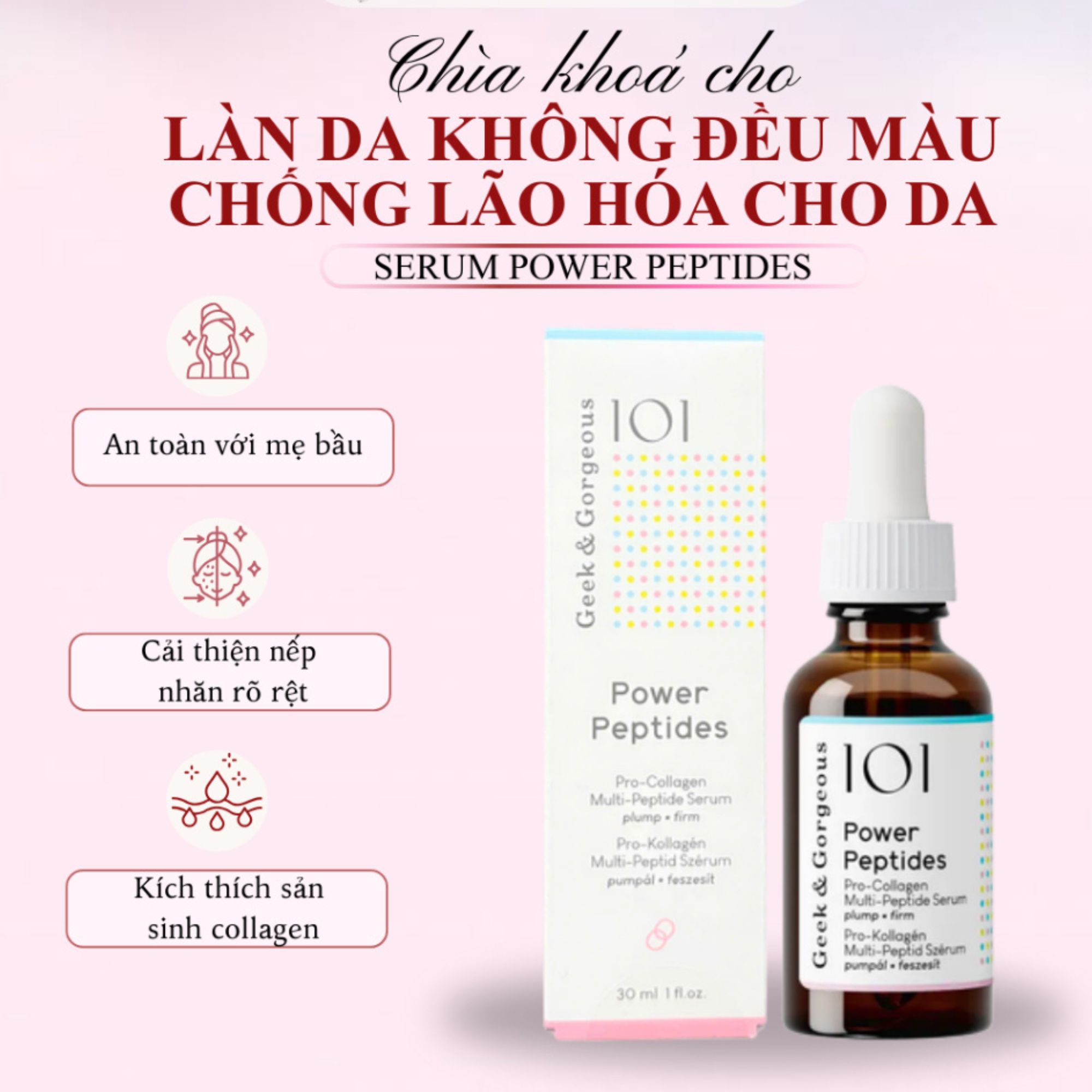 Tinh chất kích thích tăng sinh collagen Geek&Gorgeous Power Peptides - 30ml