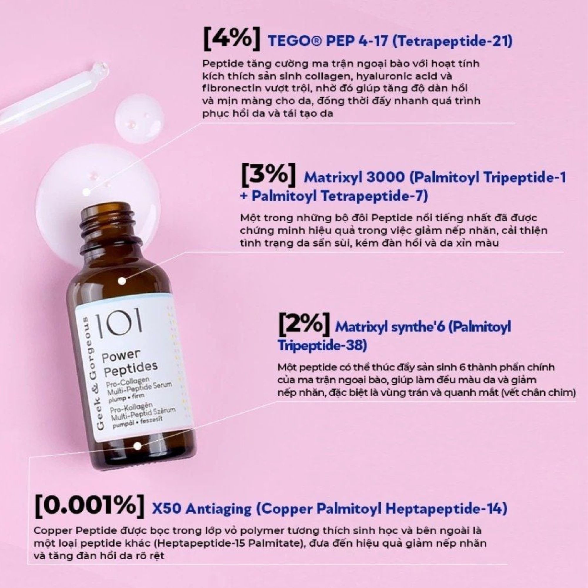 Tinh chất kích thích tăng sinh collagen Geek&Gorgeous Power Peptides - 30ml