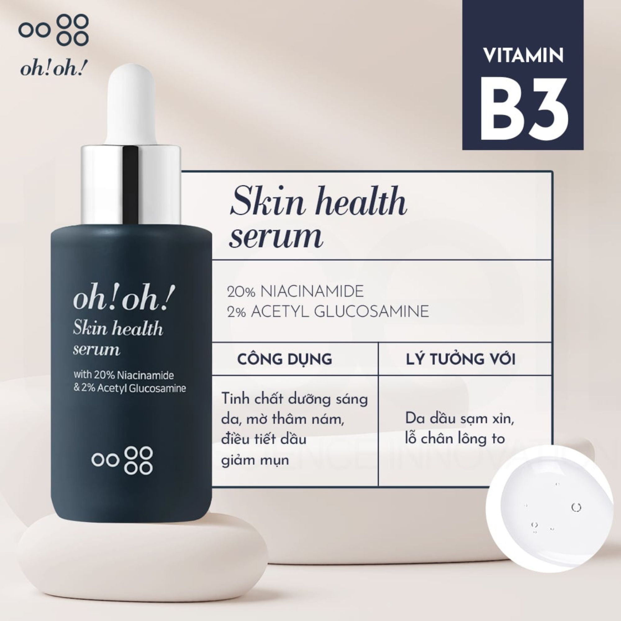 Tinh chất kiểm soát bã nhờn và dưỡng sáng mờ thâm oh!oh! Skin Health Serum - 30ml
