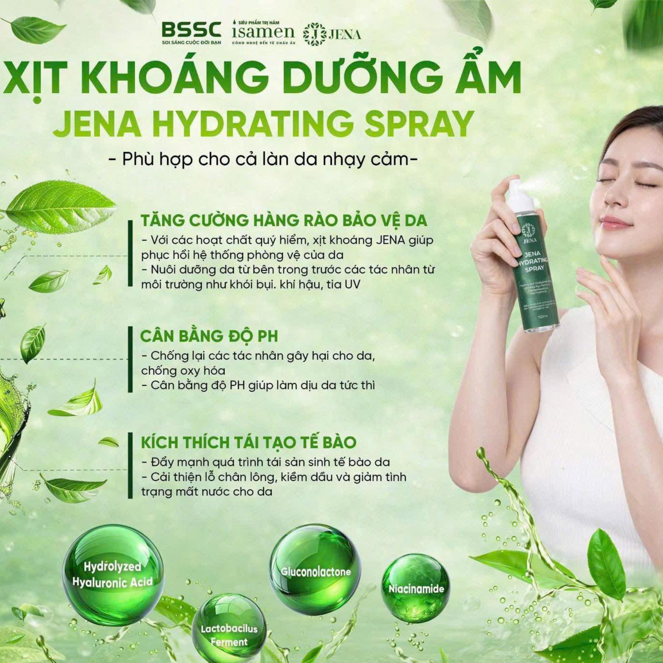 Xịt khoáng dưỡng ẩm Jena - 150ml
