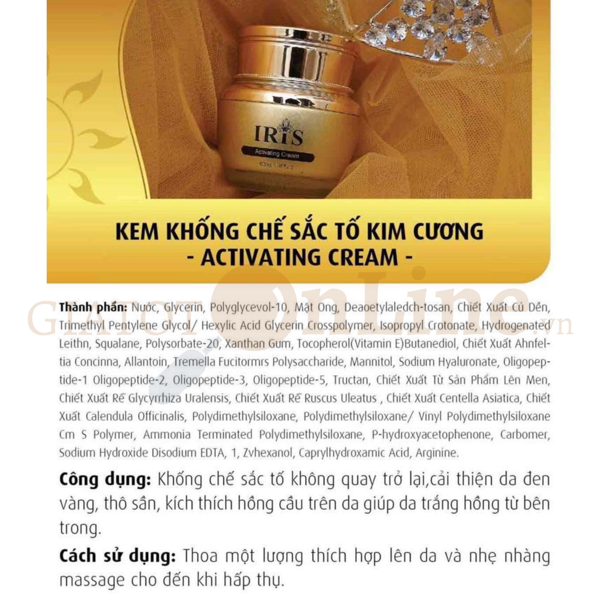 Kem khống chế sắc tố Iris Gold - 30g